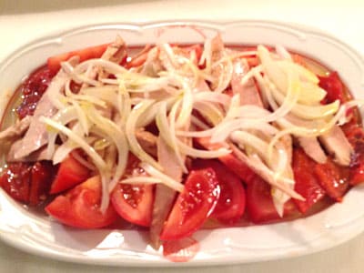 Ensalada de tomate con ventresca en Flor de Galicia, Madrid