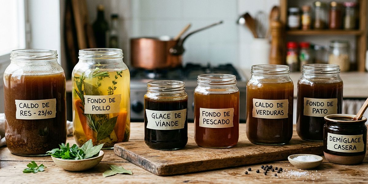 Tarros de caldos, fondos y concentrados preparados de cocina