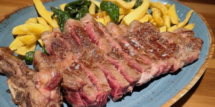 Carne gallega en Madrid: detalle de corte y textura para reconocer Rubia Gallega de calidad