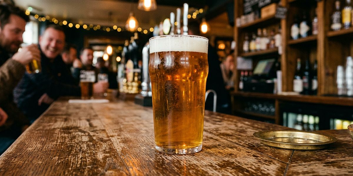 Caña de cerveza en la barra de un bar, una bebida elaborada con cebada