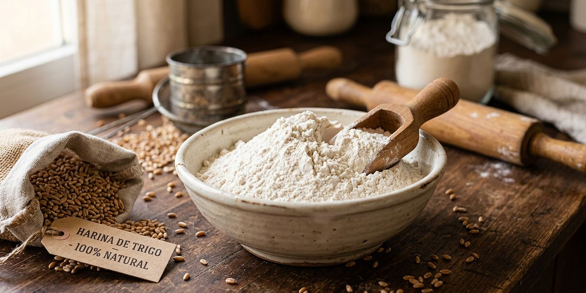 Harina de trigo en un cuenco, el ingrediente con gluten más habitual en la cocina