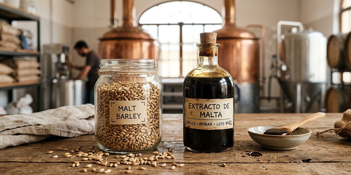 Malta de cebada y extracto de malta en tarros de cristal