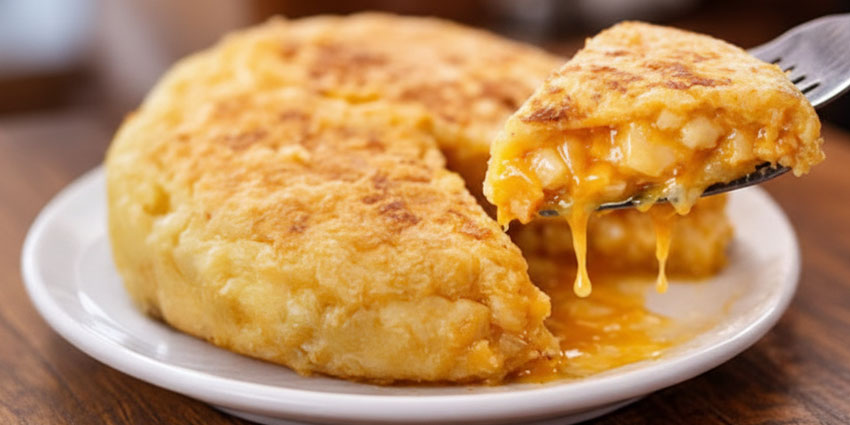 Tortilla de Betanzos en Madrid, jugosa y sin cebolla, en Flor de Galicia (Barrio de Salamanca)